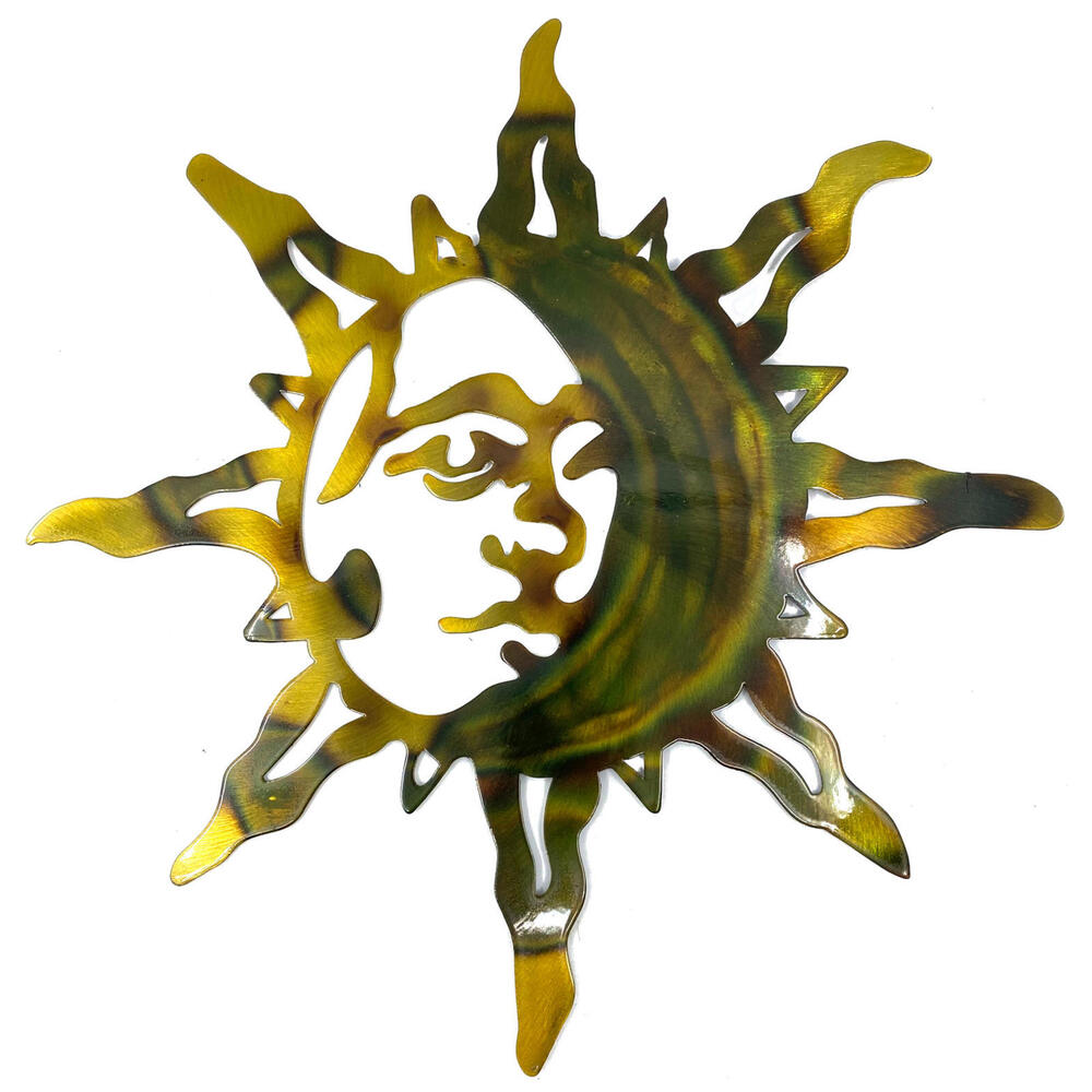 Sun Moon Metal Wall Art - Celestial Outdoor Décor Garden Astrology Décor 13"Gold